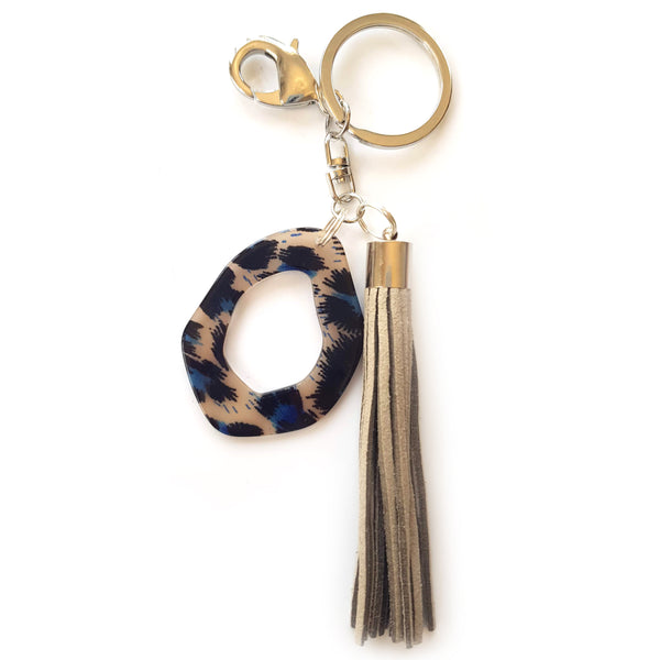 Blue Animal Print Keyring with Tassel