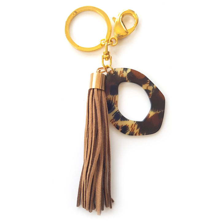 Natural Animal Print Keyring with Tassel