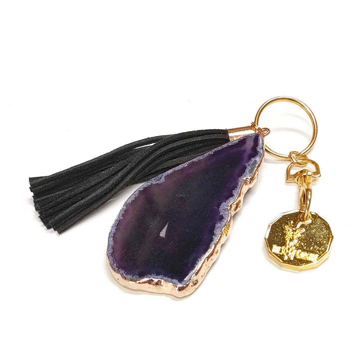 Scarf Giraffe Shopping Coin Keyring - Dark Purple