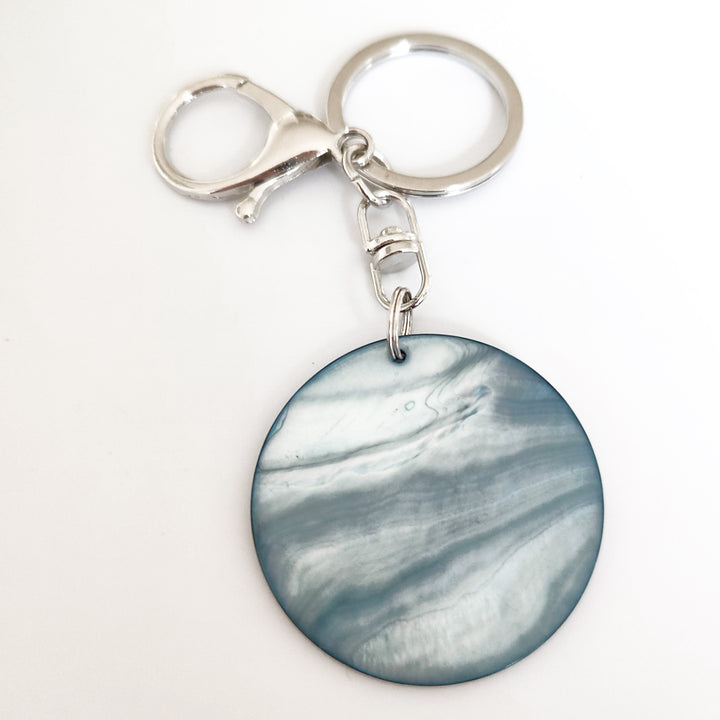 Shell Pearl Disc Keyring - Blue