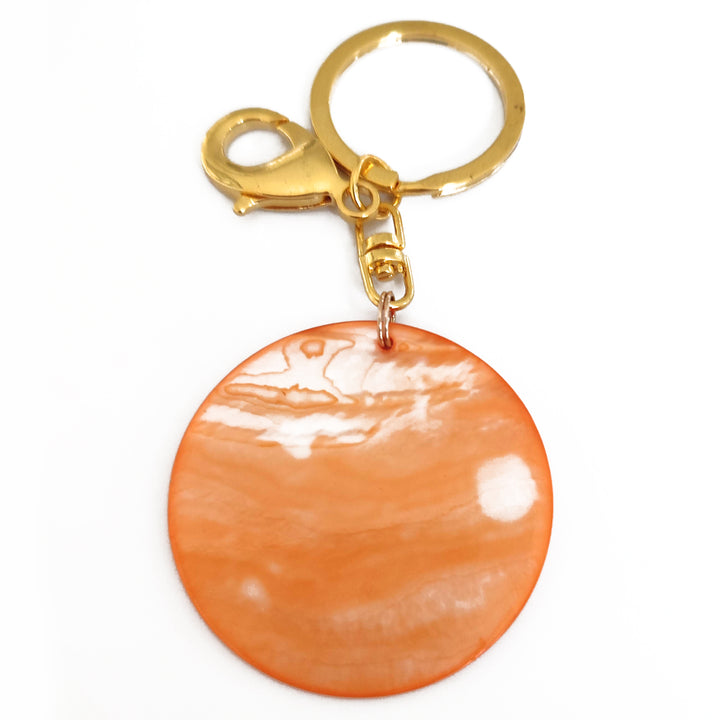 Shell Pearl Disc Keyring - Orange